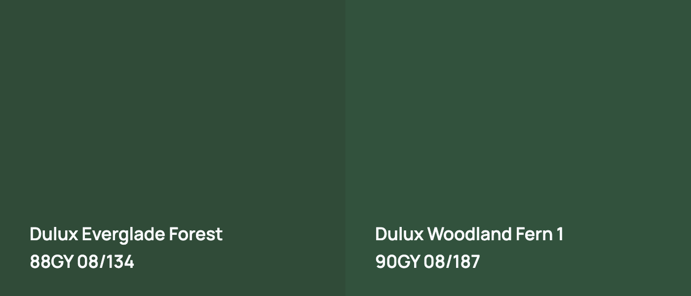 Dulux Everglade Forest 88GY 08/134 vs Dulux Woodland Fern 1 90GY 08/187