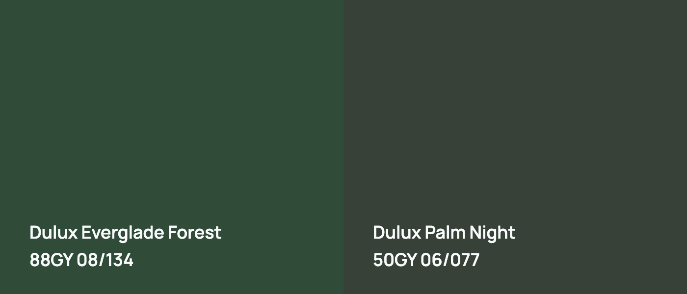 Dulux Everglade Forest 88GY 08/134 vs Dulux Palm Night 50GY 06/077