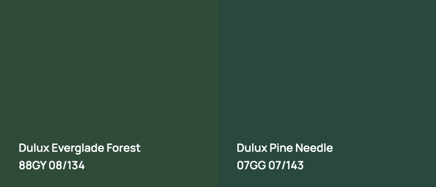 Dulux Everglade Forest 88GY 08/134 vs Dulux Pine Needle 07GG 07/143