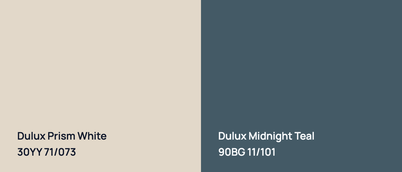Dulux Prism White 30YY 71/073 vs Dulux Midnight Teal 90BG 11/101