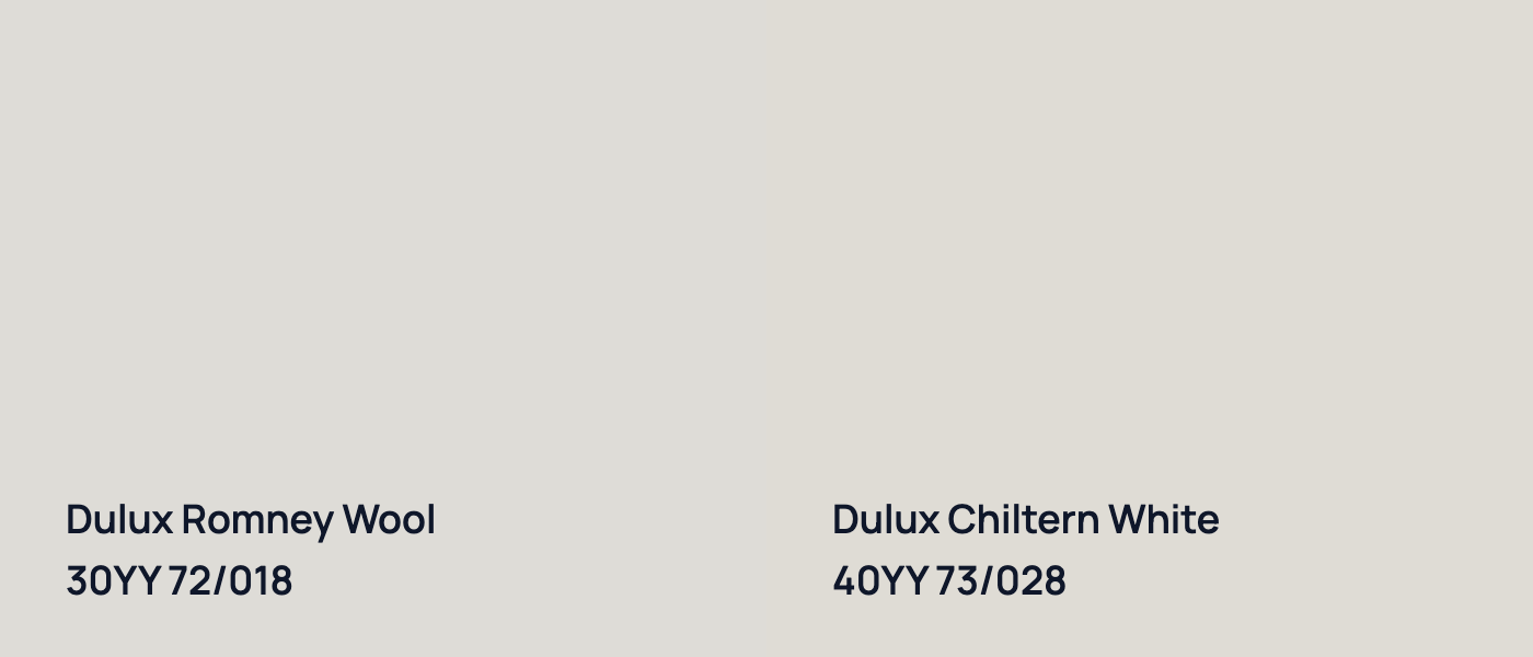Dulux Romney Wool 30YY 72/018 vs Dulux Chiltern White 40YY 73/028