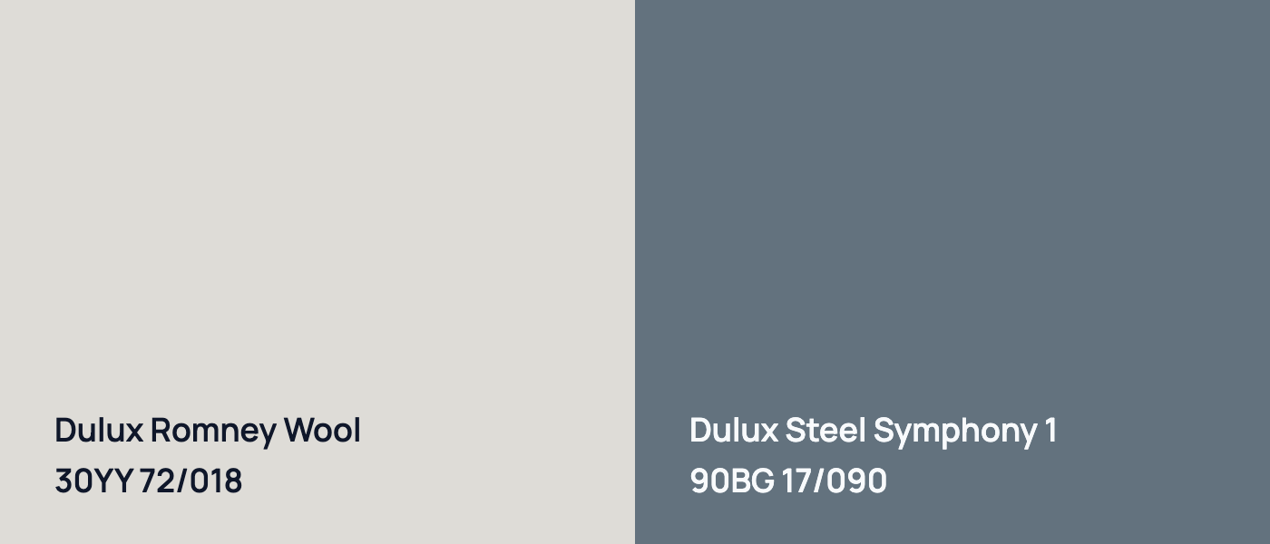 Dulux Romney Wool 30YY 72/018 vs Dulux Steel Symphony 1 90BG 17/090