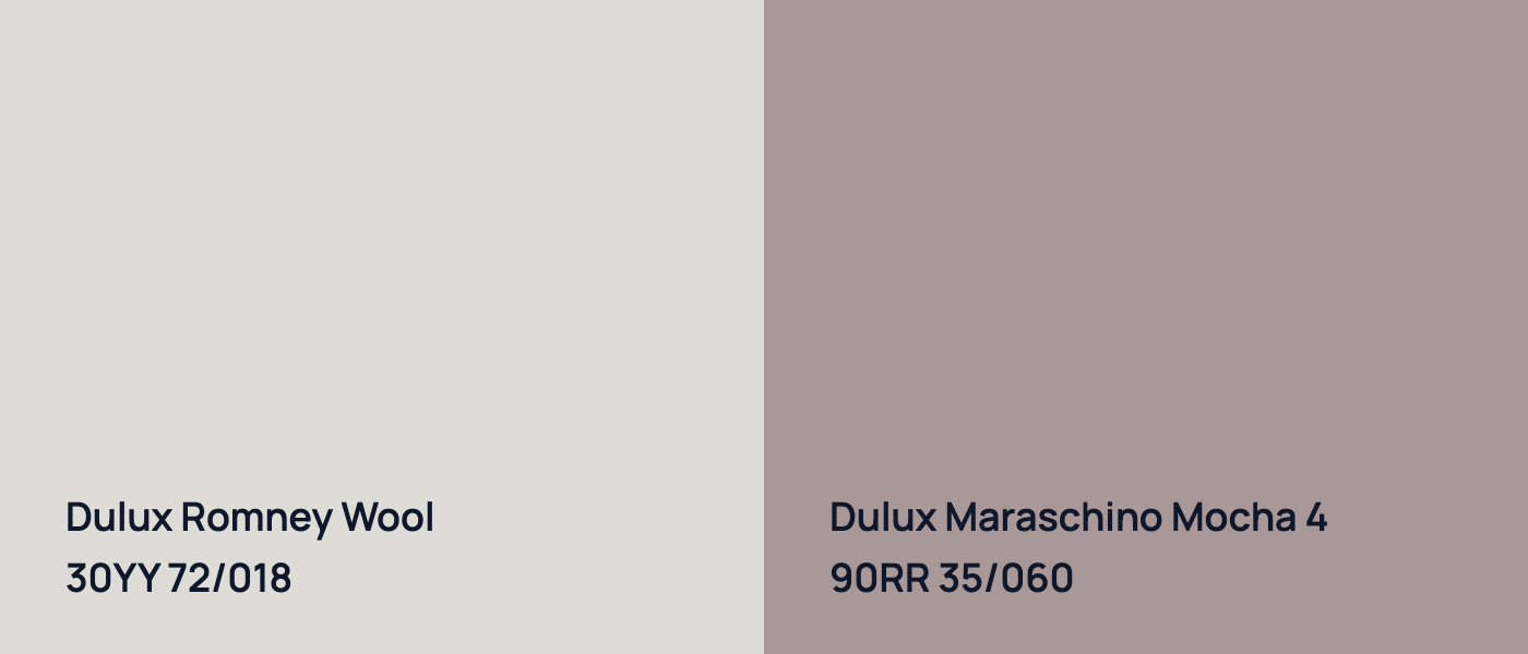 Dulux Romney Wool 30YY 72/018 vs Dulux Maraschino Mocha 4 90RR 35/060