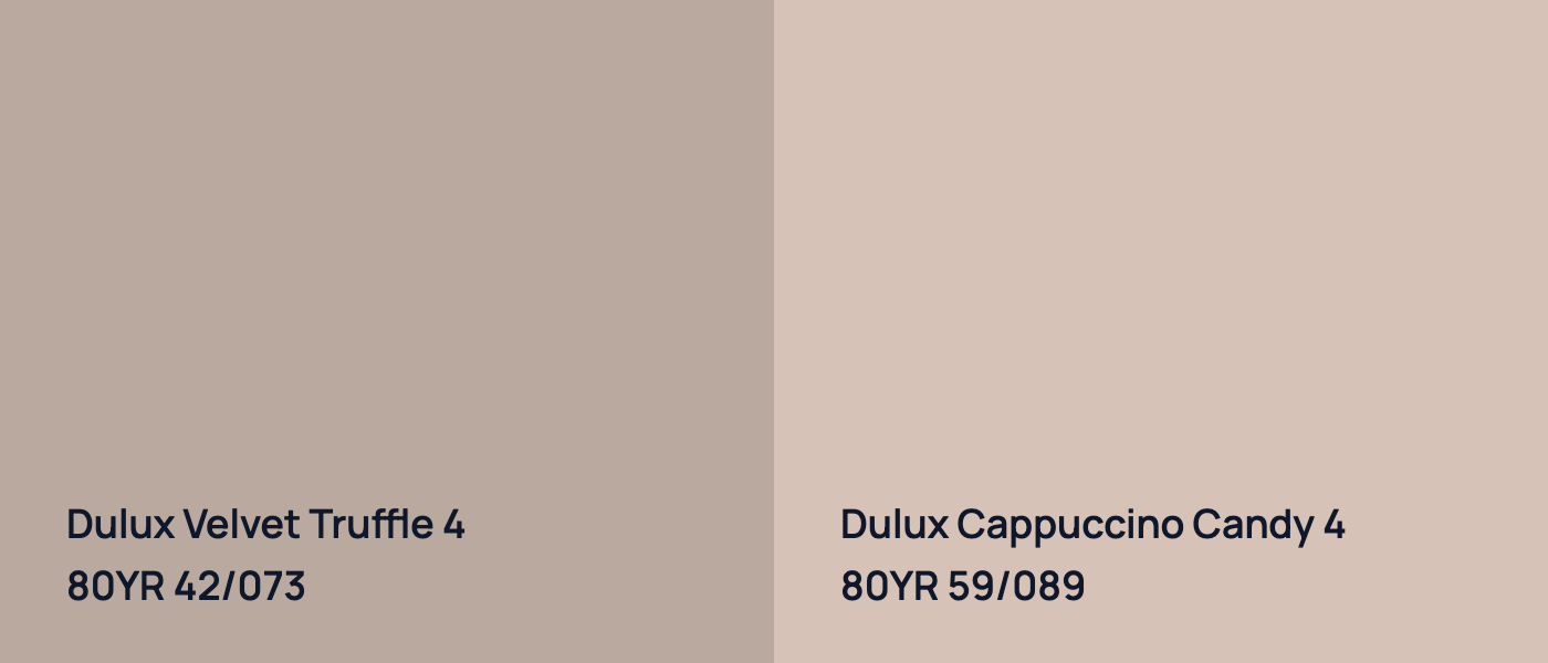 Dulux Velvet Truffle 4 80YR 42/073 vs Dulux Cappuccino Candy 4 80YR 59/089