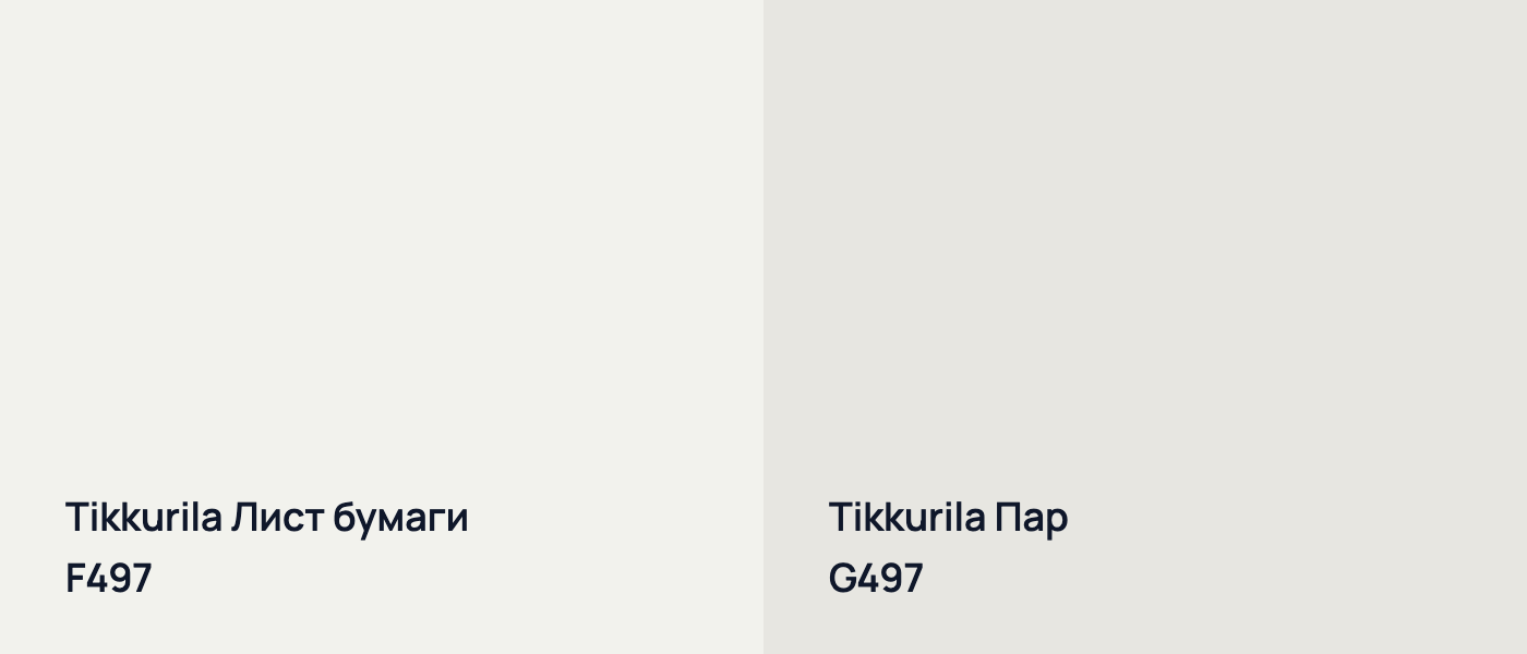 Tikkurila Лист бумаги F497 vs Tikkurila Пар G497