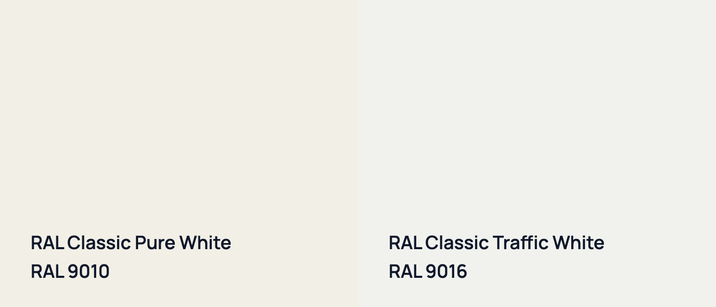 RAL Classic Белый RAL 9010 vs RAL Classic Транспортный белый RAL 9016