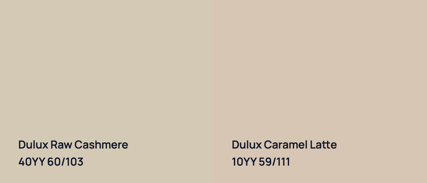Dulux Raw Cashmere 40YY 60/103 vs Dulux Caramel Latte 10YY 59/111