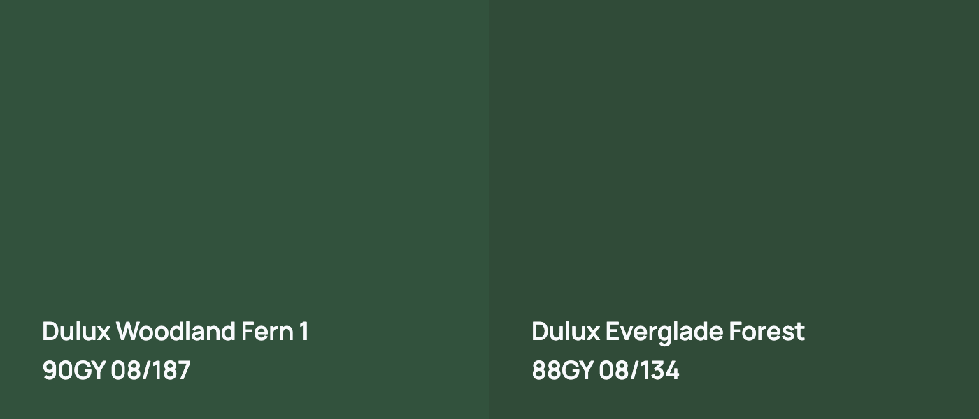 Dulux Woodland Fern 1 90GY 08/187 vs Dulux Everglade Forest 88GY 08/134