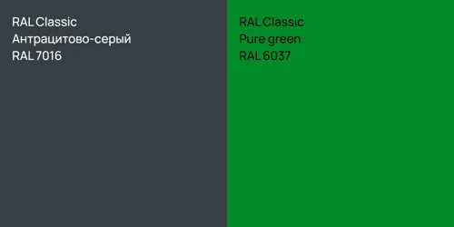 RAL 7016 Антрацитово-серый vs RAL 6037 Pure green