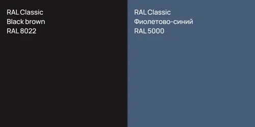 RAL 8022  Black brown vs RAL 5000 Фиолетово-синий