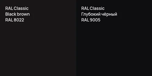 RAL 8022  Black brown vs RAL 9005 Глубокий чёрный