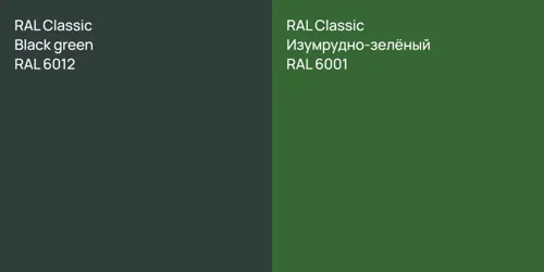 RAL 6012  Black green vs RAL 6001 Изумрудно-зелёный