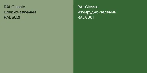 RAL 6021 Бледно-зеленый vs RAL 6001 Изумрудно-зелёный