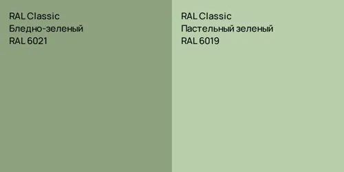 RAL 6021 Бледно-зеленый vs RAL 6019 Пастельный зеленый
