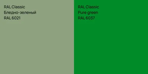 RAL 6021 Бледно-зеленый vs RAL 6037  Pure green