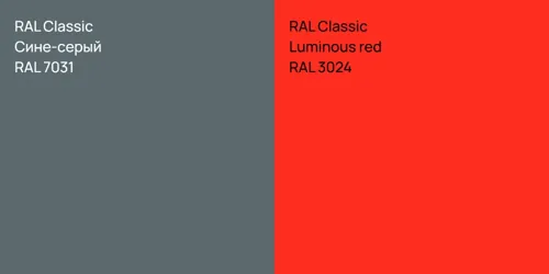 RAL 7031 Сине-серый vs RAL 3024  Luminous red