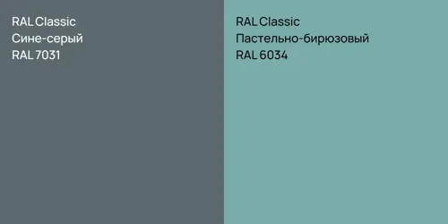 RAL 7031 Сине-серый vs RAL 6034 Пастельно-бирюзовый