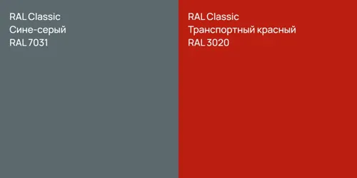 RAL 7031 Сине-серый vs RAL 3020 Транспортный красный