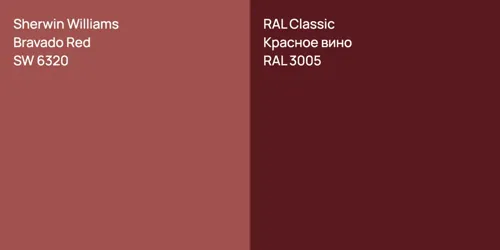 SW 6320 Bravado Red vs RAL 3005 Красное вино
