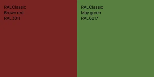 RAL 3011  Brown red vs RAL 6017  May green