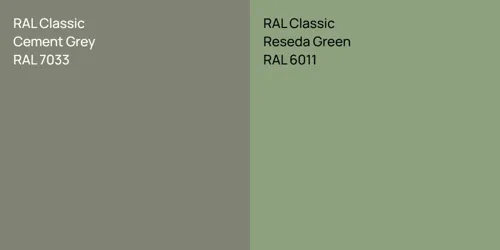 RAL 7033 Цементно-серый vs RAL 6021 Бледно-зеленый