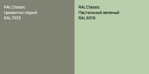 RAL 7033 Цементно-серый vs RAL 6019 Пастельный зеленый