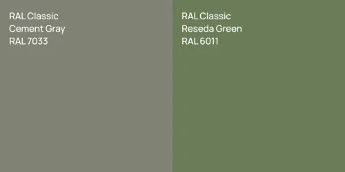 RAL 7033 Цементно-серый vs RAL 6011 Резедово-зеленый