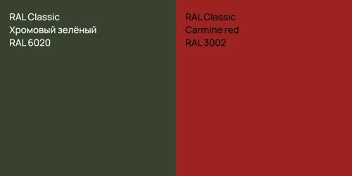 RAL 6020 Хромовый зелёный vs RAL 3002  Carmine red