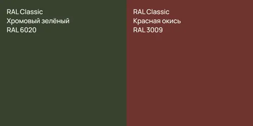 RAL 6020 Хромовый зелёный vs RAL 3009 Красная окись