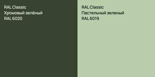 RAL 6020 Хромовый зелёный vs RAL 6019 Пастельный зеленый