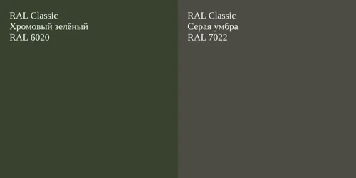 RAL 6020 Хромовый зелёный vs RAL 7022 Серая умбра