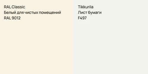 RAL 9012 Белый для чистых помещений vs F497 Лист бумаги