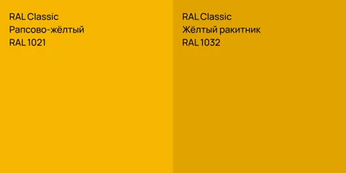 RAL 1021 Рапсово-жёлтый vs RAL 1032 Жёлтый ракитник