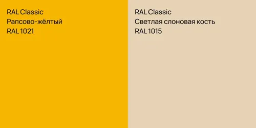 RAL 1021 Рапсово-жёлтый vs RAL 1015 Светлая слоновая кость