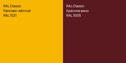 RAL 1021 Рапсово-жёлтый vs RAL 3005 Красное вино