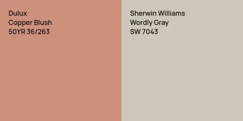 50YR 36/263 Copper Blush vs SW 7043 Wordly Gray