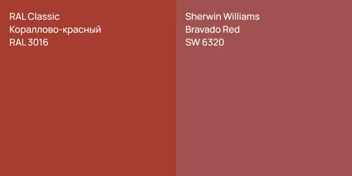 RAL 3016 Кораллово-красный vs SW 6320 Bravado Red