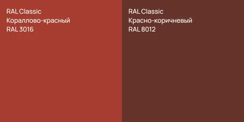 RAL 3016 Кораллово-красный vs RAL 8012 Красно-коричневый