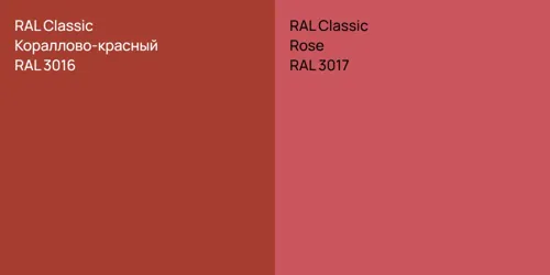 RAL 3016 Кораллово-красный vs RAL 3017  Rose