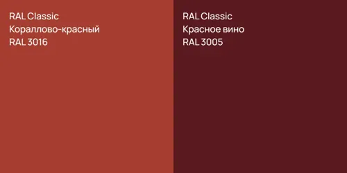 RAL 3016 Кораллово-красный vs RAL 3005 Красное вино