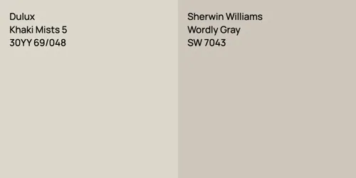 30YY 69/048 Khaki Mists 5 vs SW 7043 Wordly Gray