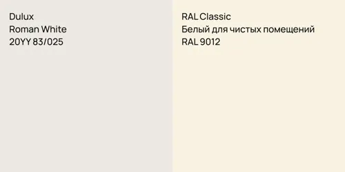 20YY 83/025 Roman White vs RAL 9012 Белый для чистых помещений