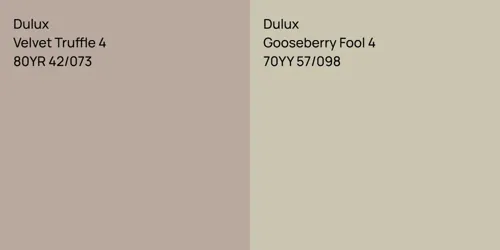 80YR 42/073 Velvet Truffle 4 vs 70YY 57/098 Gooseberry Fool 4