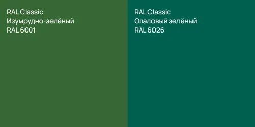 RAL 6001 Изумрудно-зелёный vs RAL 6026 Опаловый зелёный