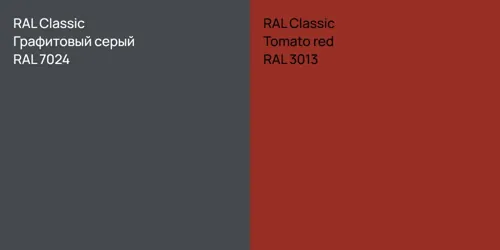 RAL 7024 Графитовый серый vs RAL 3013  Tomato red