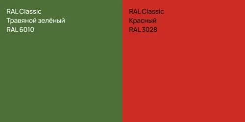RAL 6010 Травяной зелёный vs RAL 3028 Красный