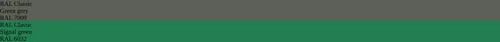 RAL 7009  Green grey vs RAL 6032  Signal green