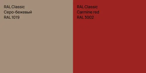 RAL 1019 Серо-бежевый vs RAL 3002  Carmine red