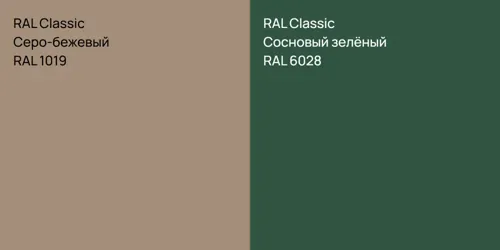 RAL 1019 Серо-бежевый vs RAL 6028 Сосновый зелёный