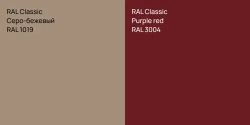 RAL 1019 Серо-бежевый vs RAL 3004  Purple red